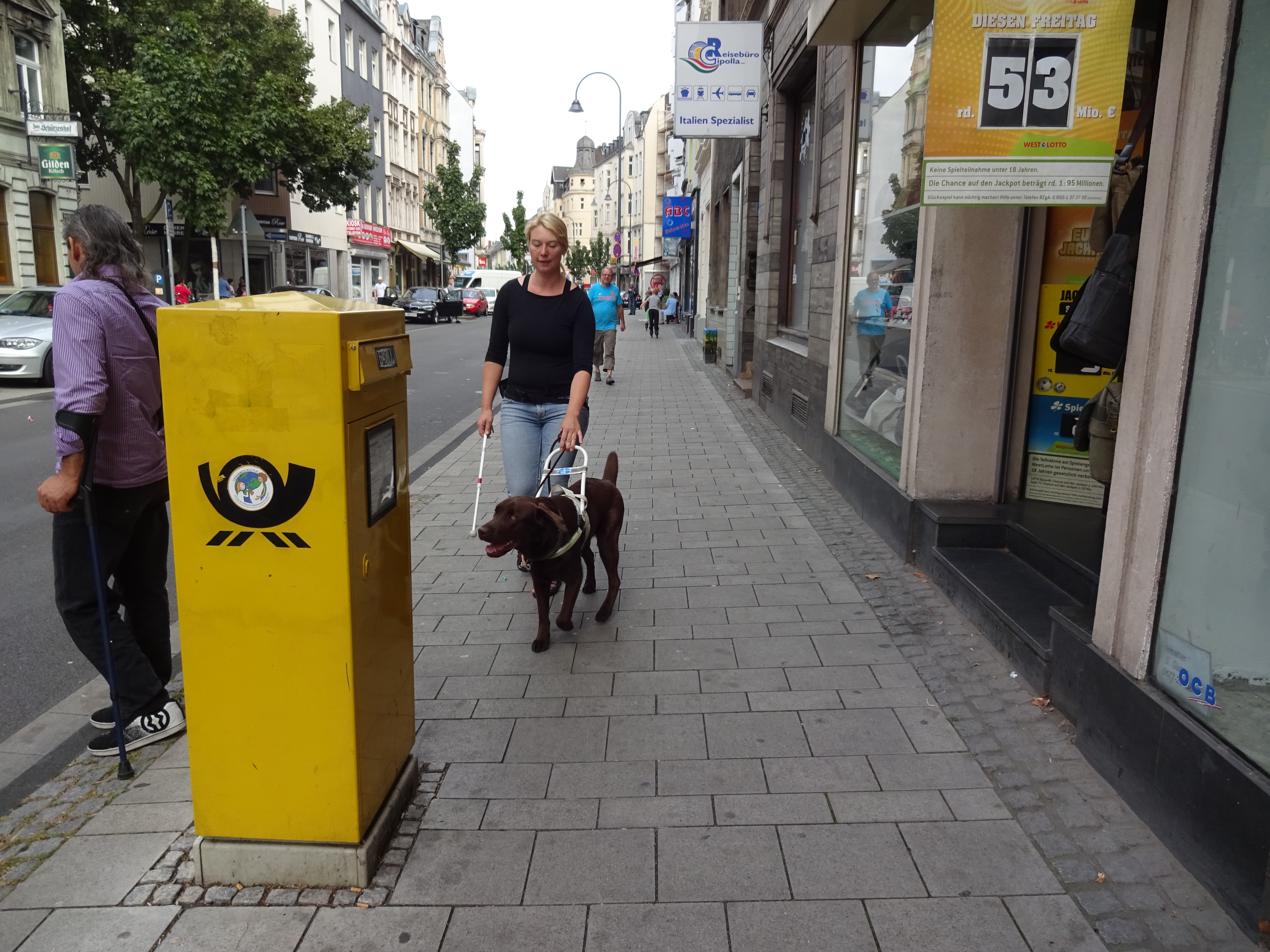 Auf diesem Bild erkennt man gut, wie Cello mich zu einem Briefkasten fuehrt.